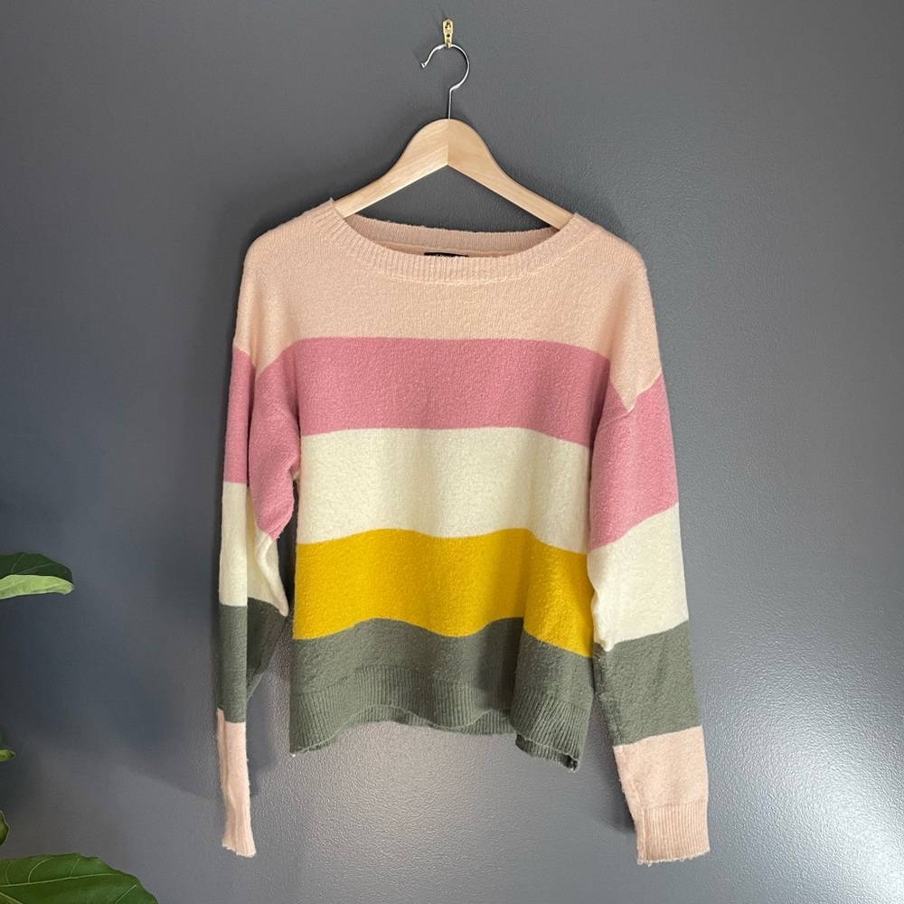 FRNCH Women Striped Long Sleeve Colorblock Sweater - Picture 1 of 5